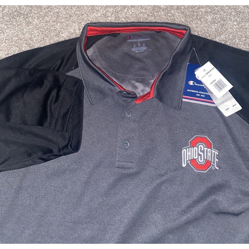 Ohio State Buckeyes Shirt Mens LARGE Red/Gray NCAA Football Champion‎ Golf Polo